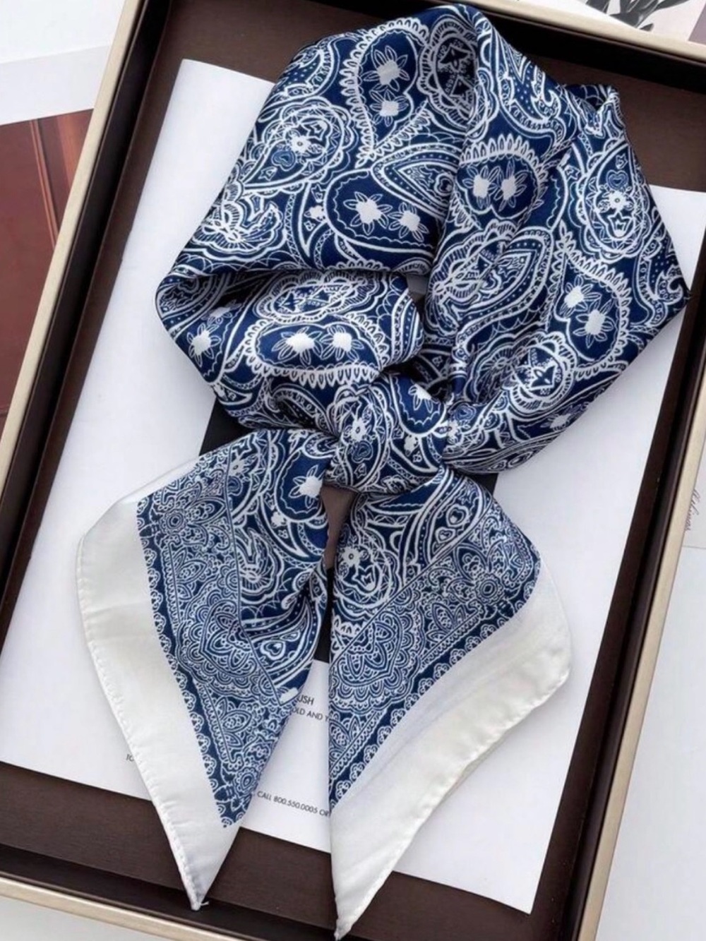 Blue Paisley Bandana/Scarf with White Edges